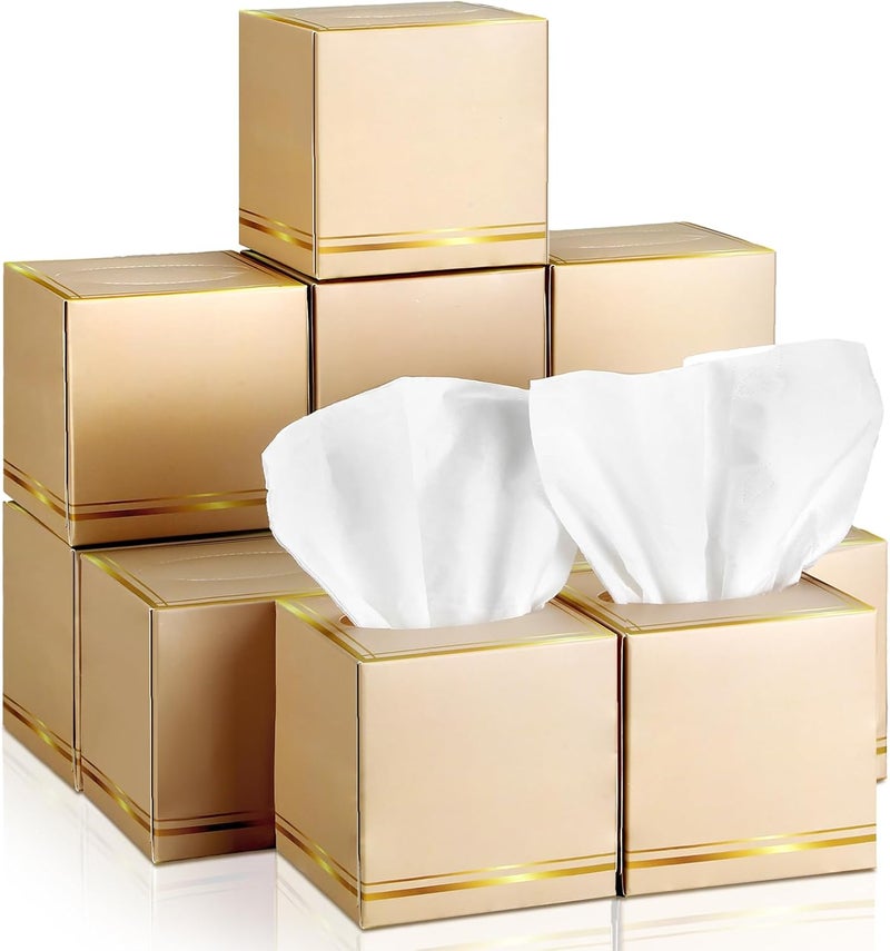Fourluoo 12 Pack Facial Tissues Cube Boxes Face Box 600 Sheets 3 ply Soft Paper Square Tissues Bulk for Car Pocket Toilet Household Bedroom Family(Light Brown) - Image 1